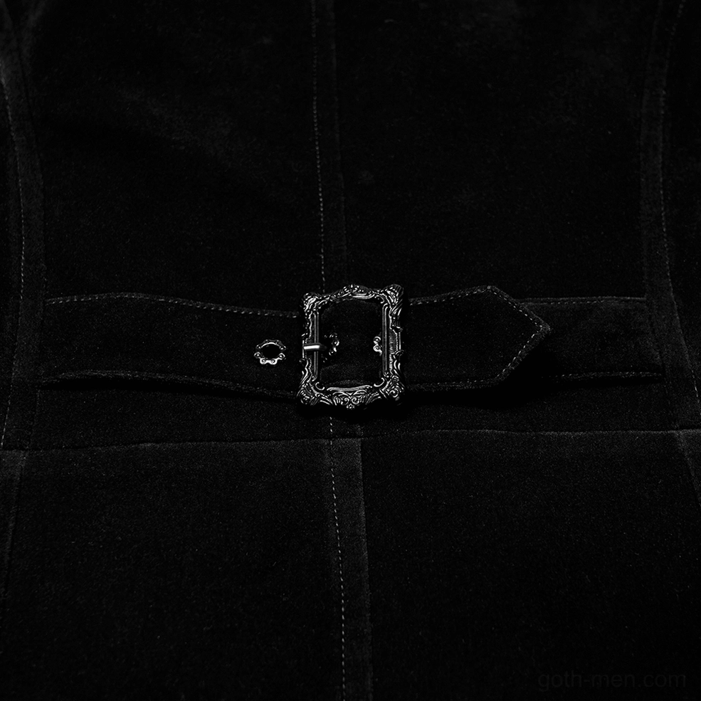 Black velvet gothic waistcoat structural pleating and tailoring detail