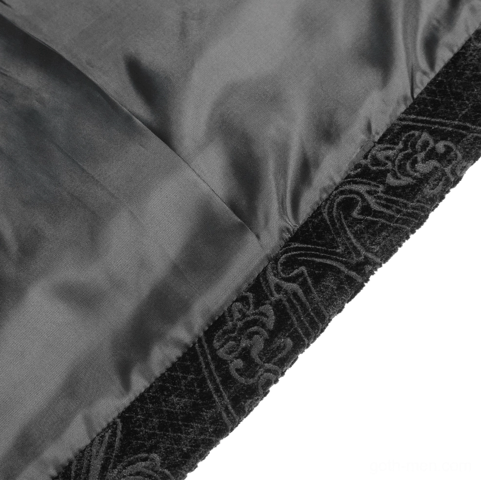 Men's gothic waistcoat full front and side profile showing tapered waist, sculpted panels, and elegant drape