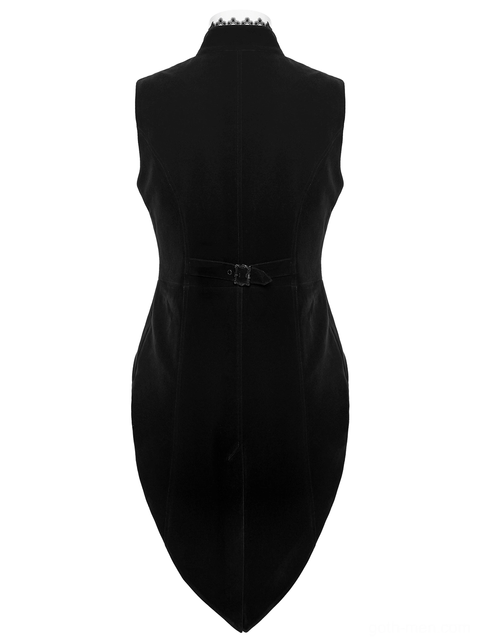Black sleeveless gothic waistcoat rear view showcasing tailored slim fit and waist adjustment