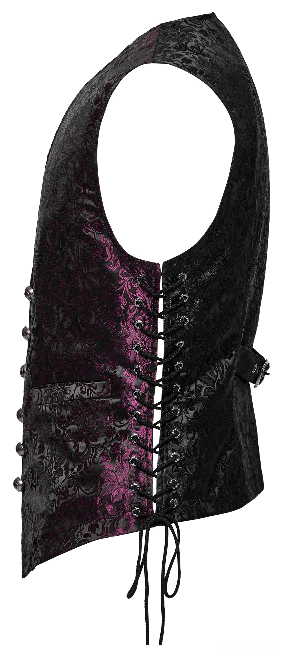 Gothic waistcoat side profile showing lace-up closure and adjustable design detail