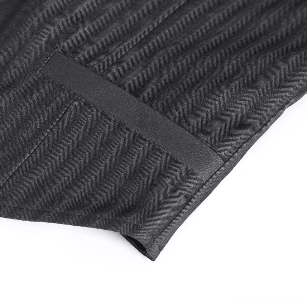 Black gothic pinstripe waistcoat side seam and construction detail alternative fashion wear