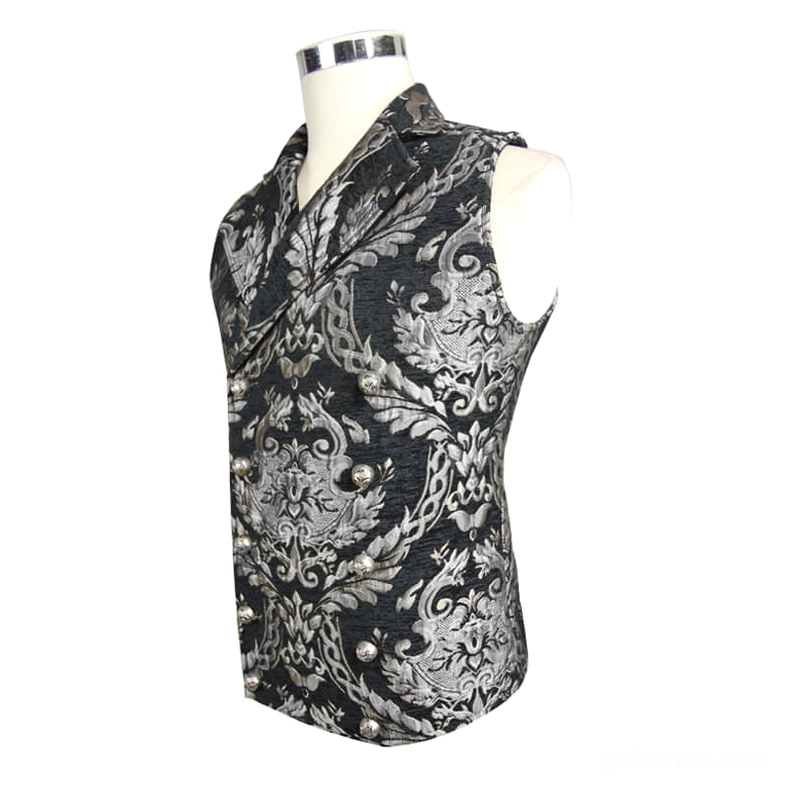 Black gothic waistcoat three-quarter side view showing tailored fit