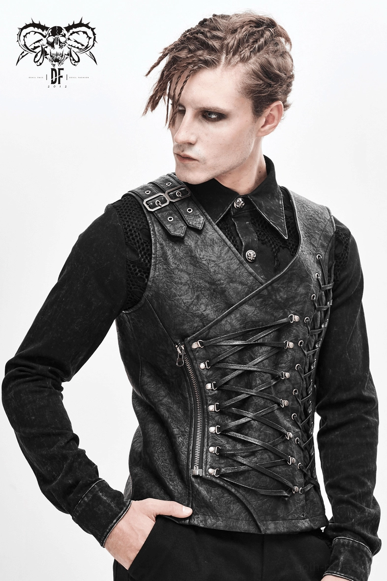 Black gothic waistcoat size chart comparison showing chest, waist, shoulder, and length measurements