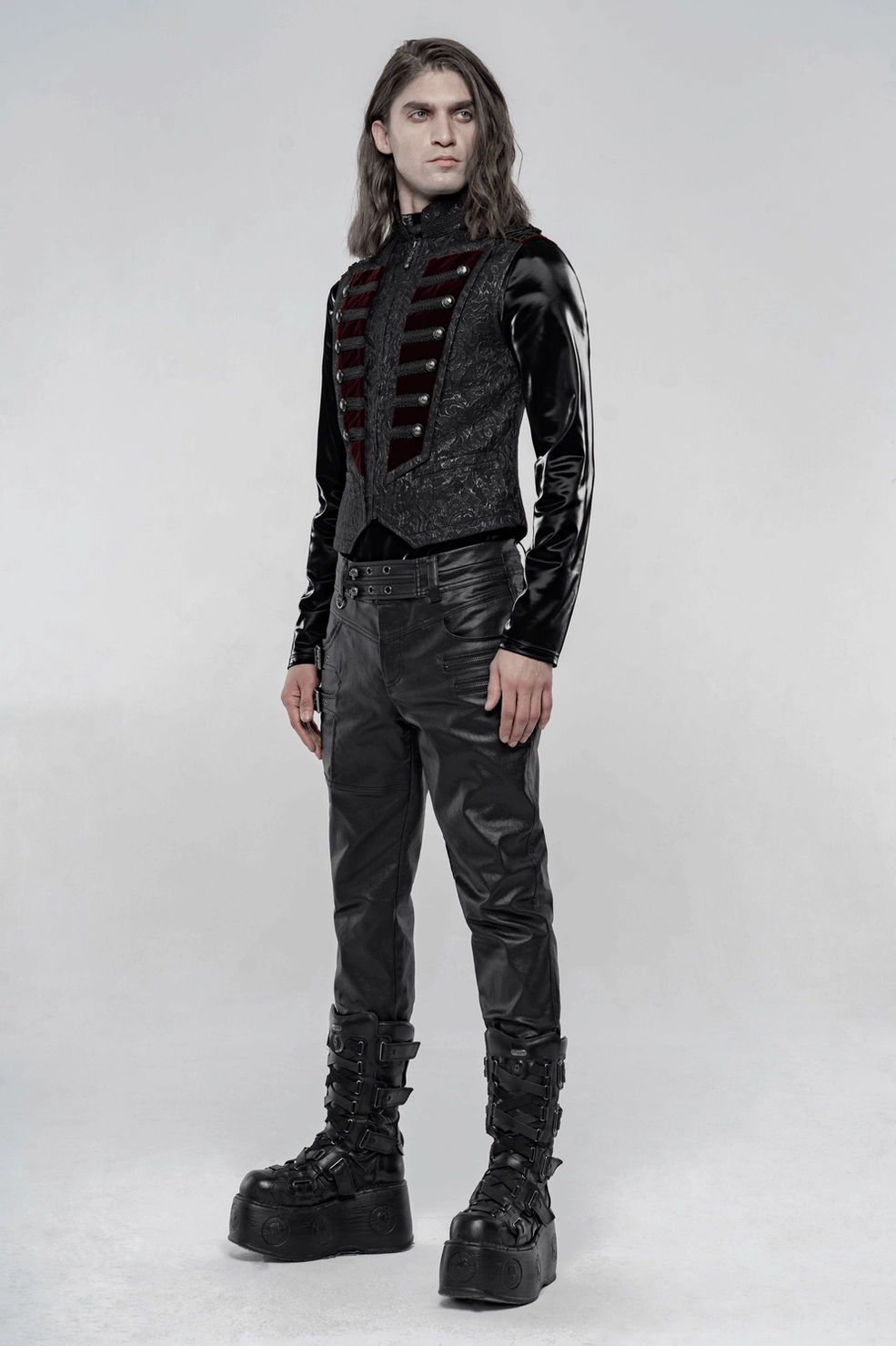 Styling inspiration for black jacquard gothic waistcoat paired with formal gothic ensemble