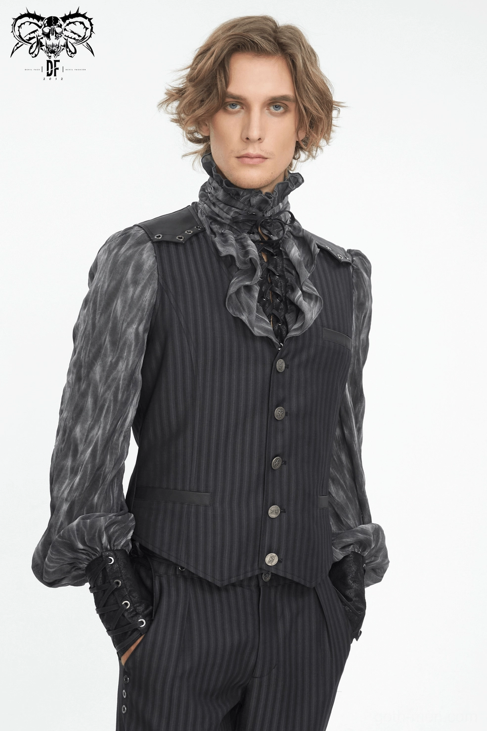 Black pinstriped gothic waistcoat styling guide with alternative fashion outfit combination