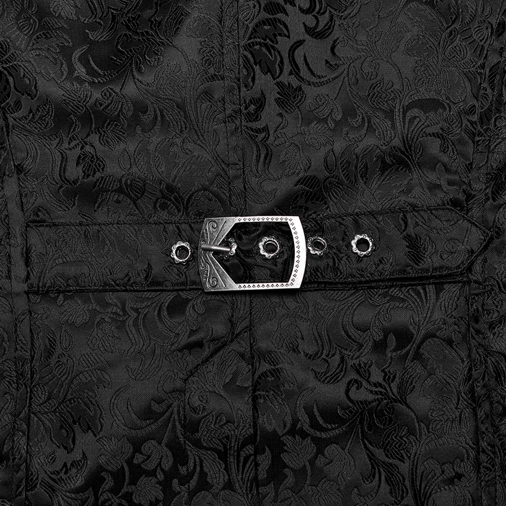 Men's gothic floral jacquard waistcoat paired with ruffled formal shirt styling