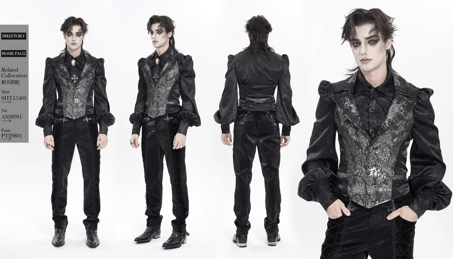 Black silver gothic waistcoat formal presentation theatrical stage wear black brocade vest
