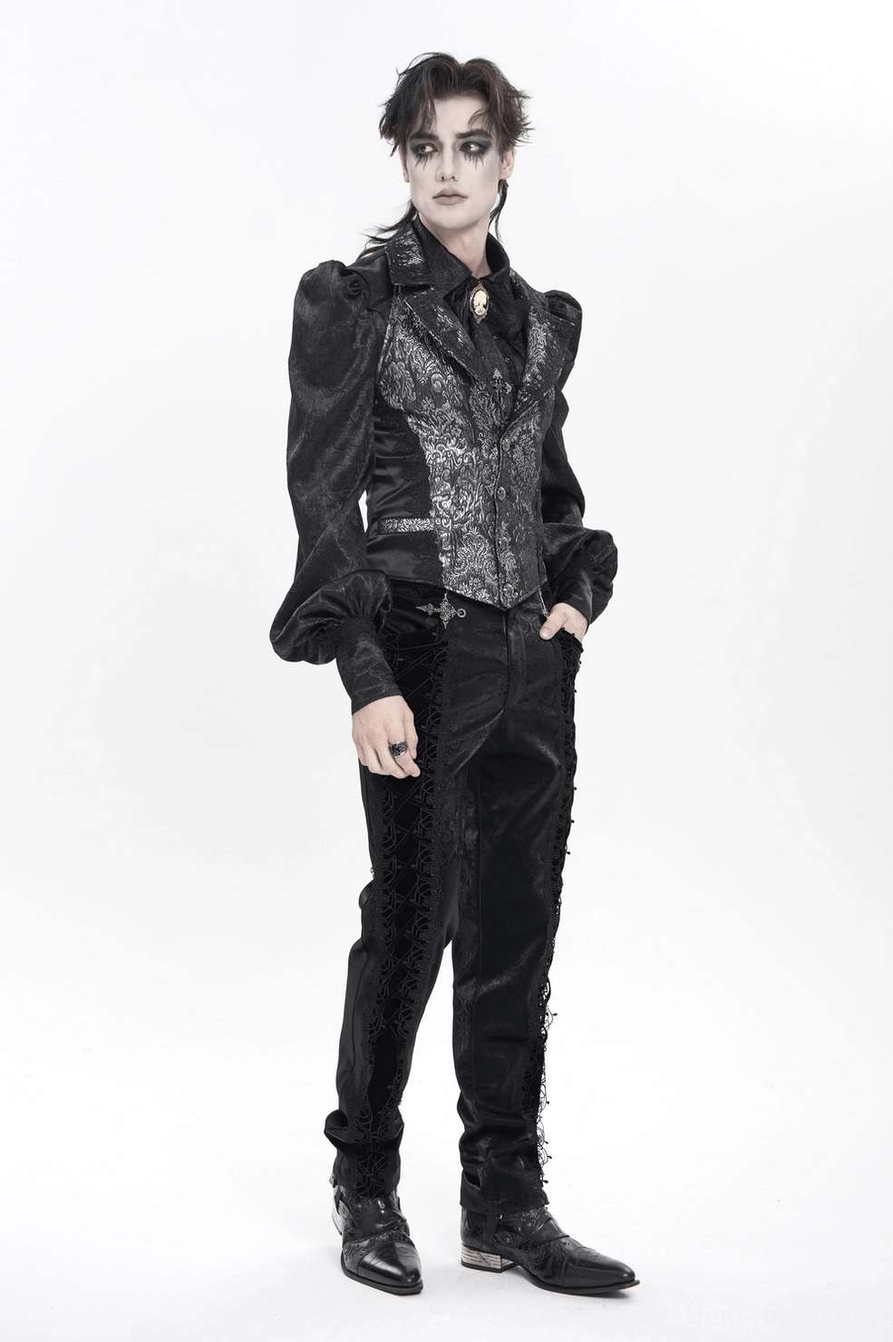 Black silver gothic waistcoat complete outfit styling dark romantic vampire aesthetic