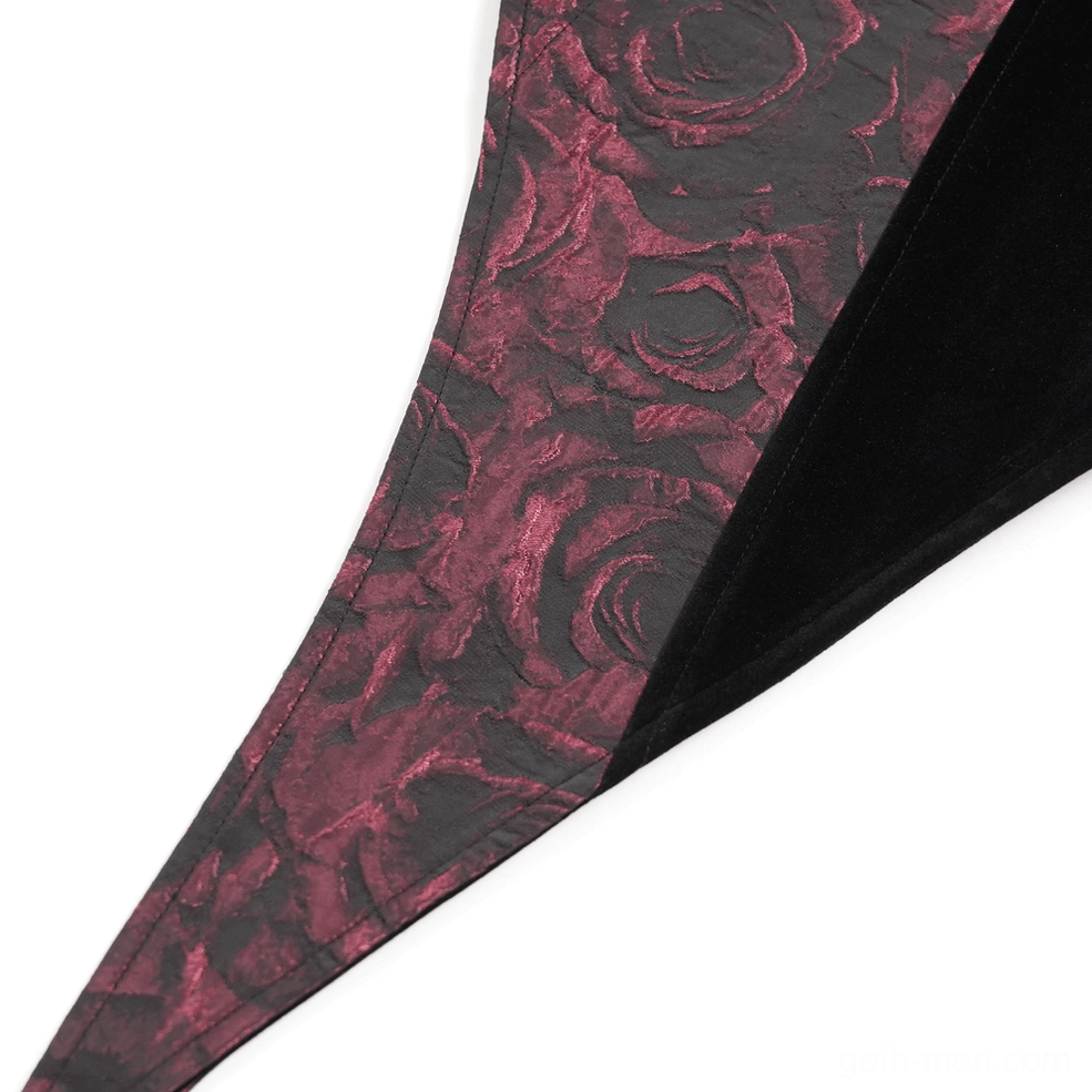 Waist area close-up of gothic waistcoat displaying belt buckle, side velvet panels, and fabric texture quality