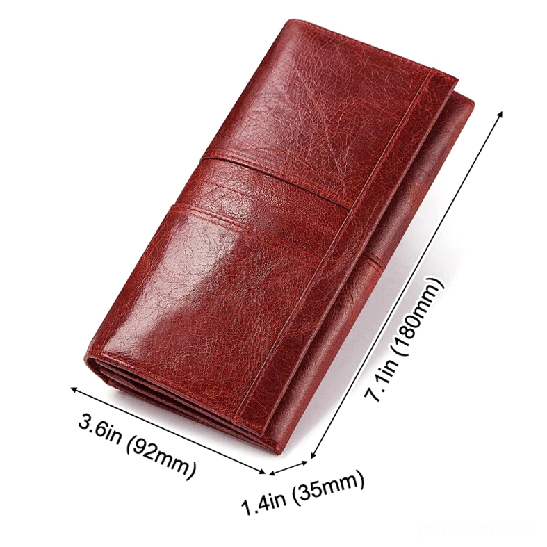 Long gothic leather wallet hasp closure and zipper pouch security features, showcasing traditional Victorian-inspired design elements