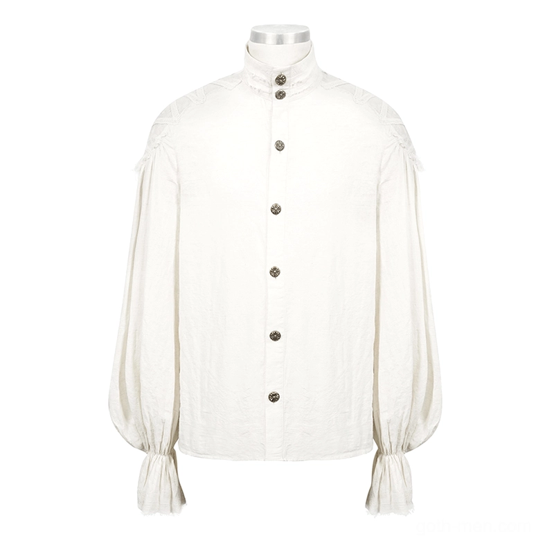 Men's gothic white vintage shirt front mannequin display with stand collar and button placket