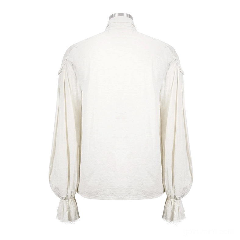 Gothic white shirt rear mannequin view with plain back and structured ruched shoulders