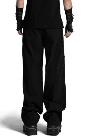 Men's gothic wide-leg black pants rear view showing back pockets and silhouette