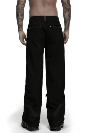Black gothic tripp pants rear full view showing textured mesh cuffs and structured design