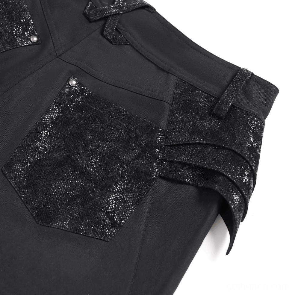 Black gothic wide leg pants pyramid stud embellishment and metal hardware accent