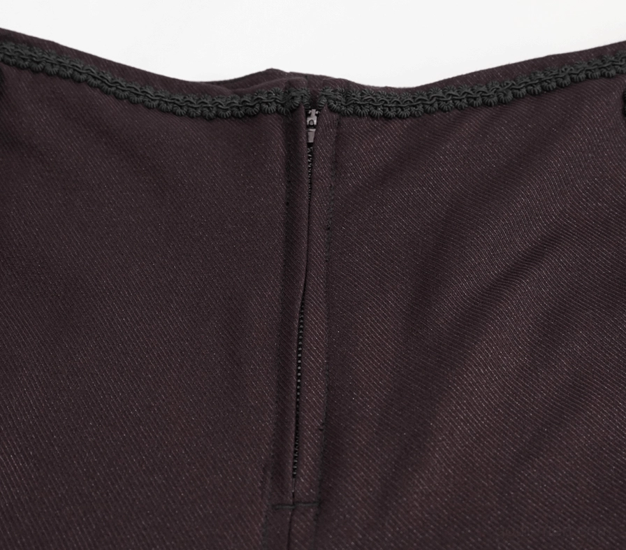 Alternative angle of wine red gothic slim-fit pants showing the elegant drape and professional tailoring of the garment