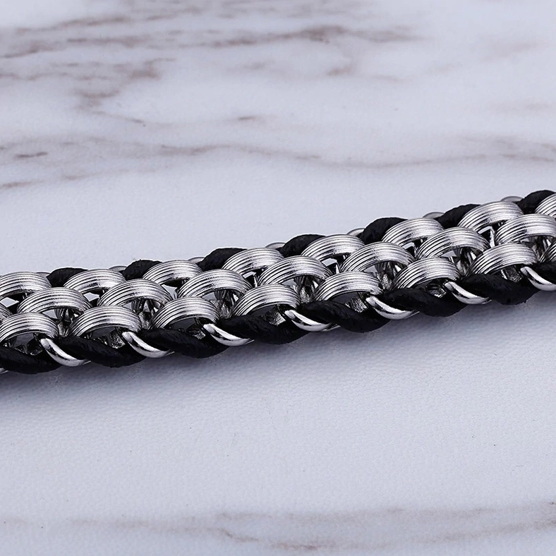 Dark aesthetic wolf head stainless steel bracelet worn reference angle for styling and fit visualization
