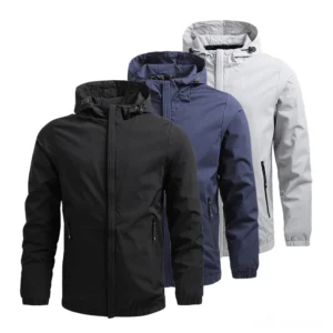 Gothic slim fit zip-up hoodie jacket for men, available in black navy and gray, front view