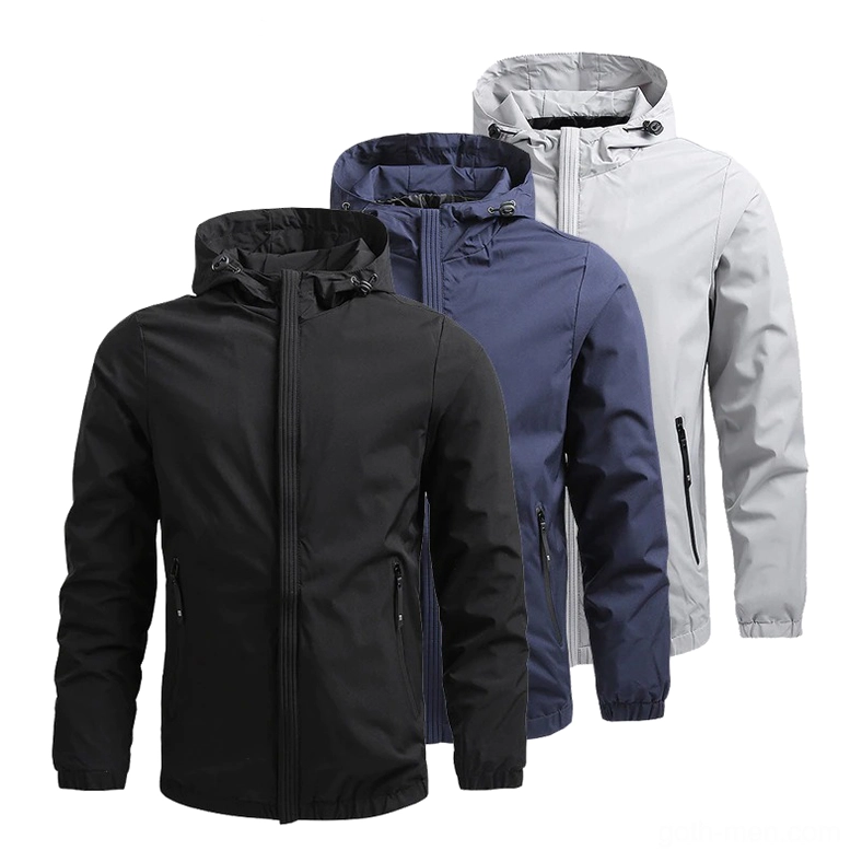 Gothic slim fit zip-up hoodie jacket for men, available in black navy and gray, front view