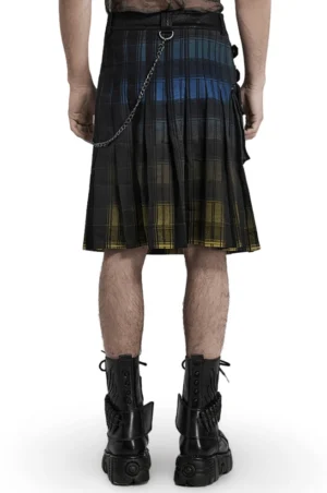 Gothic punk tartan kilt back view pleated skirt construction metal curb chain hardware