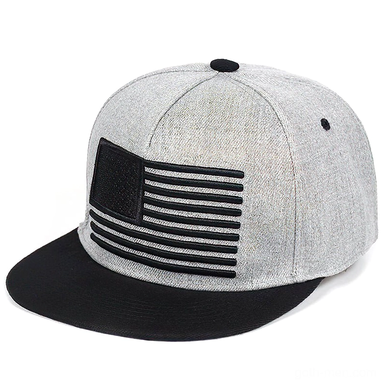 Two-tone heather gray and black gothic flag snapback cap front view