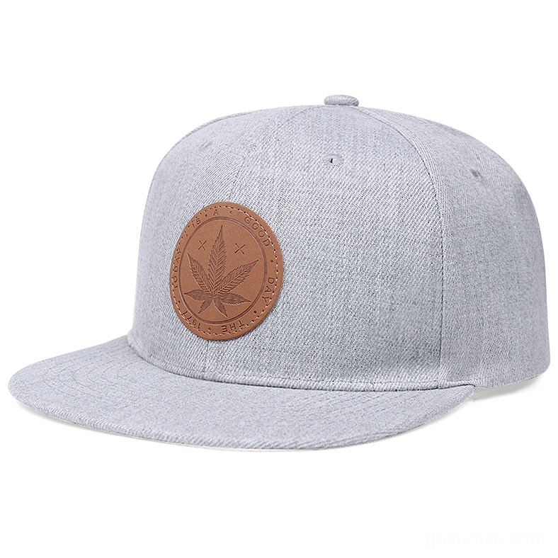 Heather gray unisex gothic cap with structured crown and leather maple badge