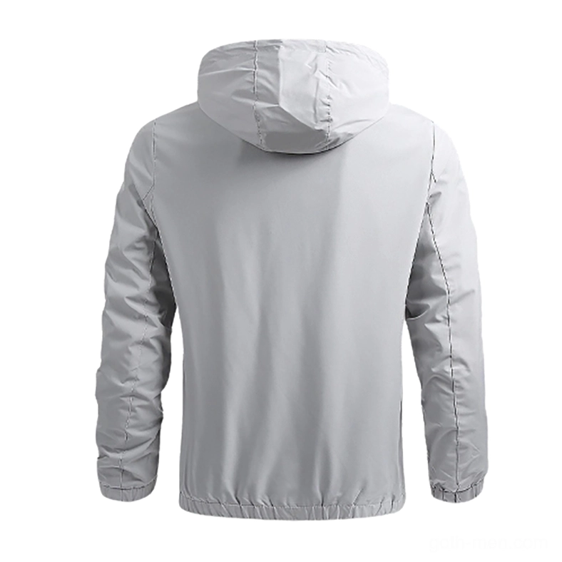 Light gray gothic hooded jacket back view showing clean minimalist design