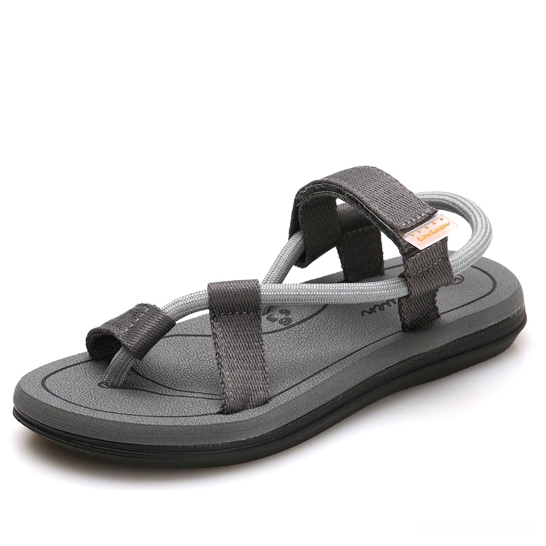 Gray gothic minimalist sandals with light gray mixed webbing, unisex gladiator design