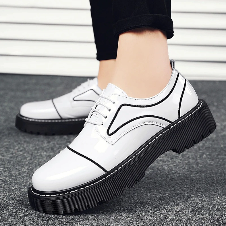 Dark green glossy oxford platform shoes for men minimalist aesthetic gothic style footwear