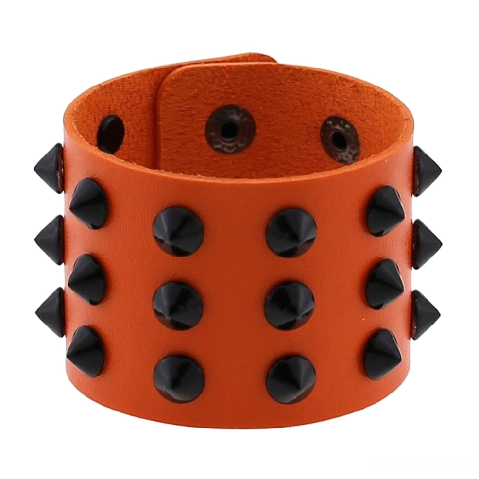 Green vegan leather spike studded wrap bracelet front display with metallic spike rows