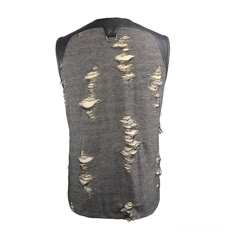 Grunge tank top back view showing D-ring loop details, distressed fabric texture, and black yoke construction