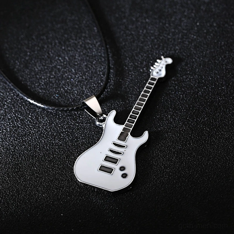 Gothic electric guitar pendant necklace multiple color variants displayed on white background