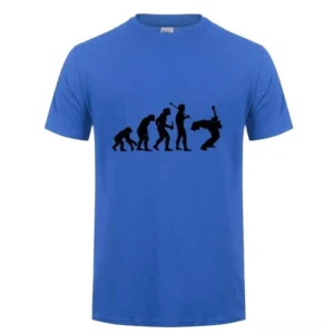 Royal blue guitarist evolution graphic tee with black print alternative band t-shirt