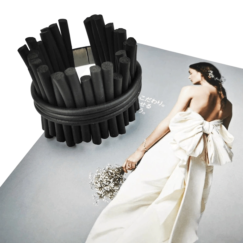 Handcrafted black gothic wide silicone bracelet showing industrial punk rock aesthetic details