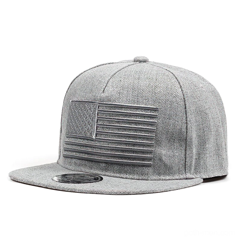 Heather gray gothic flag snapback cap with tonal embroidery front view
