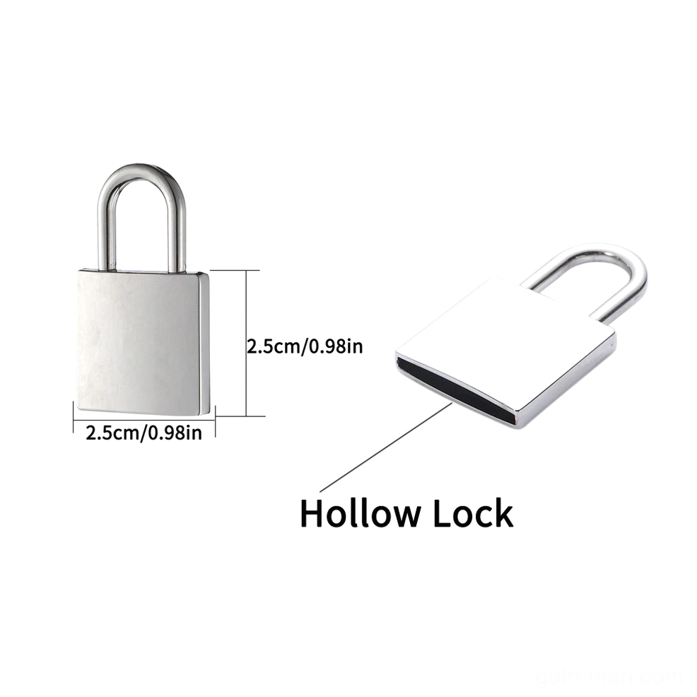 Hollow square padlock pendant close-up, silver metal gothic lock charm 2.5cm size specification detail