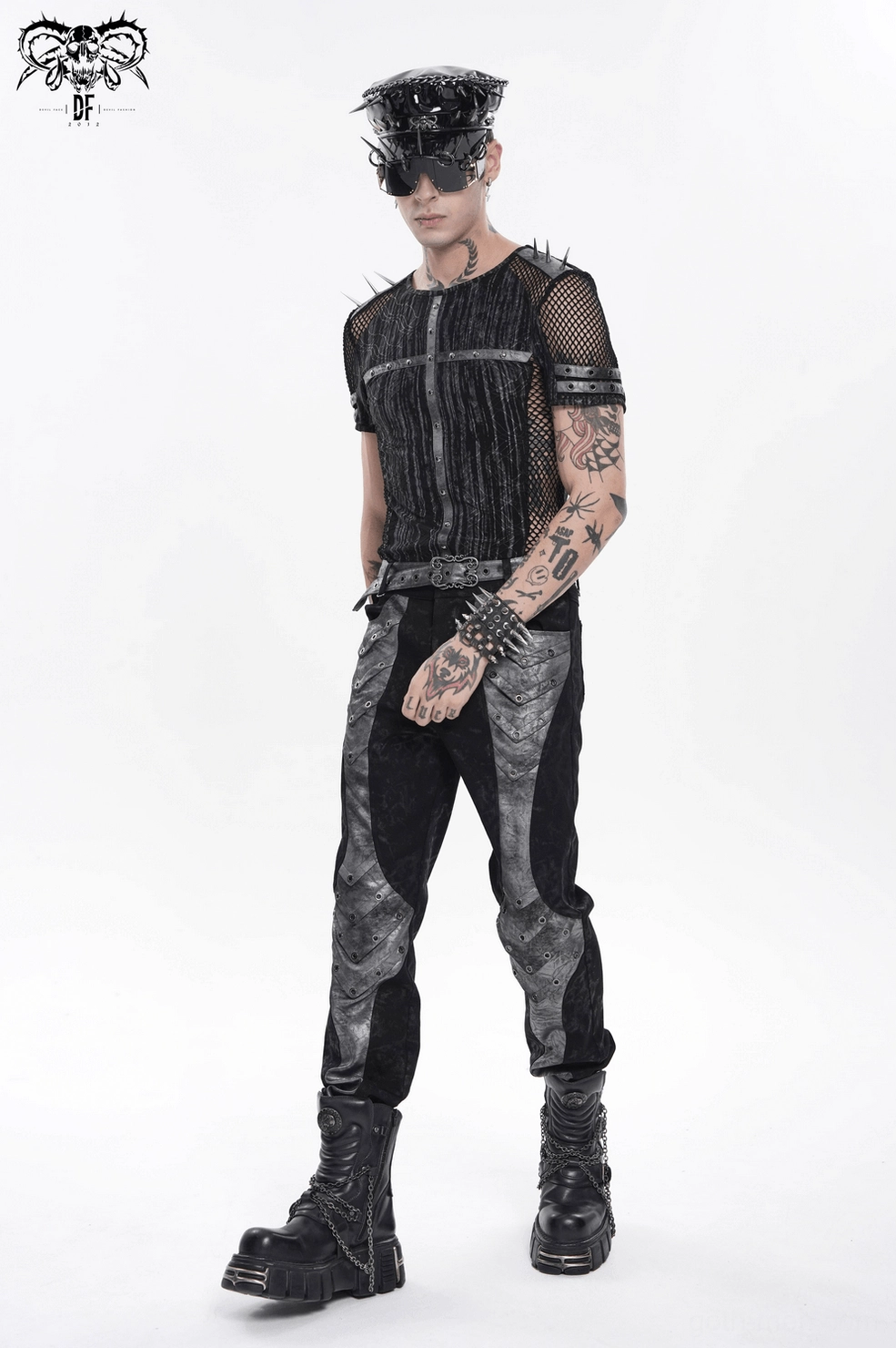 Industrial cyberpunk mesh t-shirt underarm mesh panel and fit detail