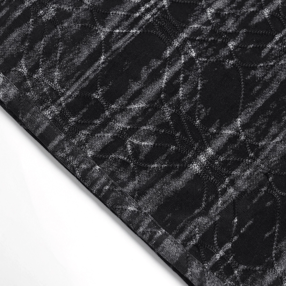 Black industrial mesh t-shirt with cross harness front close-up on model
