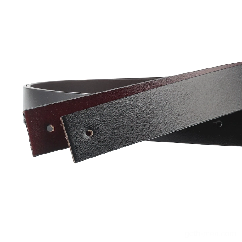 Black leather gothic belt flat lay showing pre-drilled sizing adjustment holes and plain tail end design