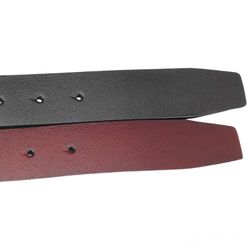 Jason's Mask belt buckle color comparison showing wine red and deep black genuine leather strap options