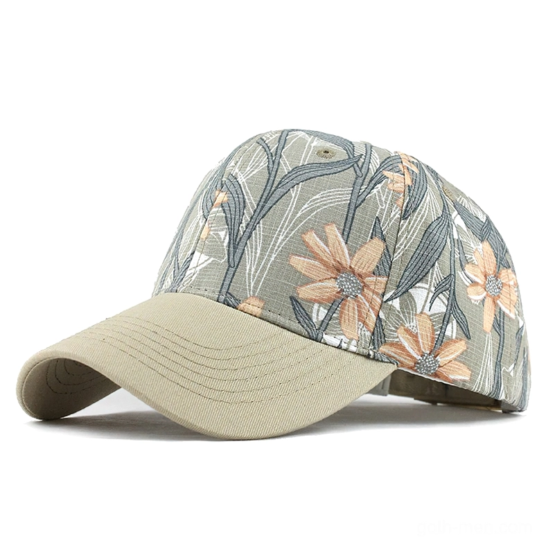 Khaki Gothic Cap with Light Green Daisy Print - Alternative Fashion