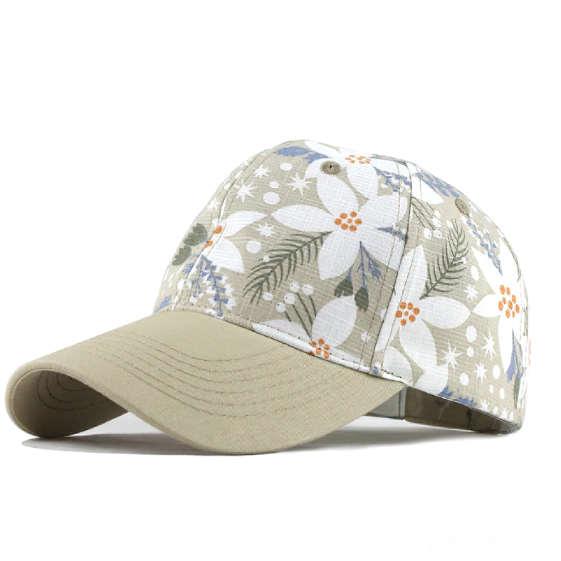 Neutral Khaki Gothic Baseball Cap with White Floral Design
