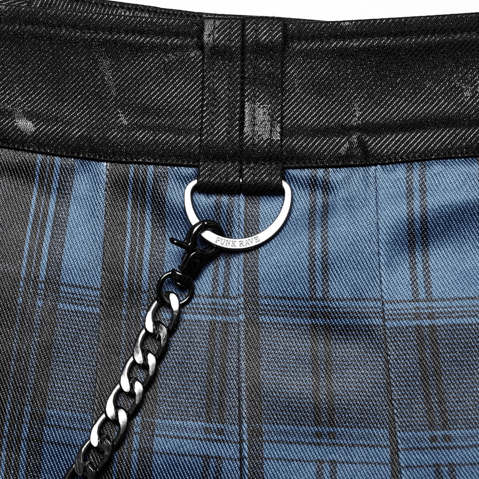 Gothic kilt chain and waist detail metal curb chain d-ring connector woven tartan