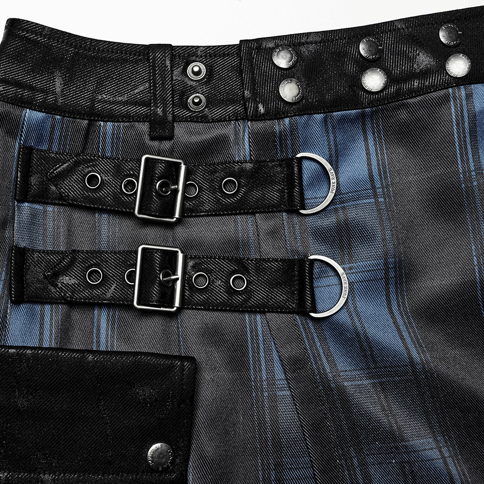 Kilt waistband close-up detail leather metal studs adjustable buckle strap