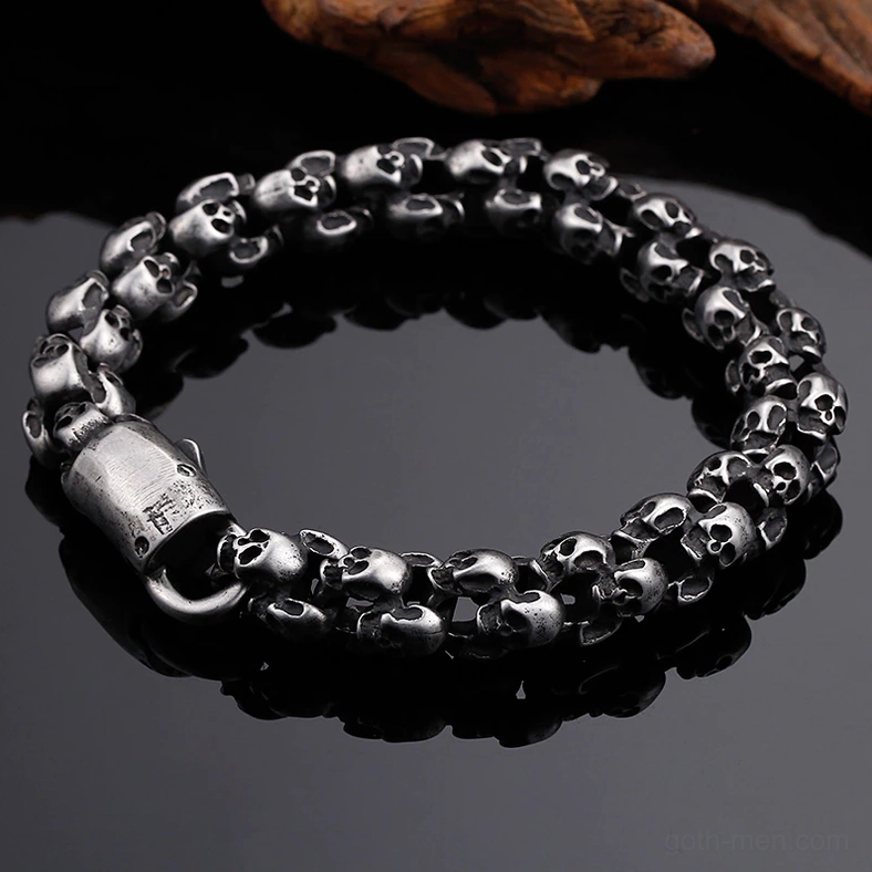 Large wrist gothic skull bracelet sizing for generous fit on larger wrists