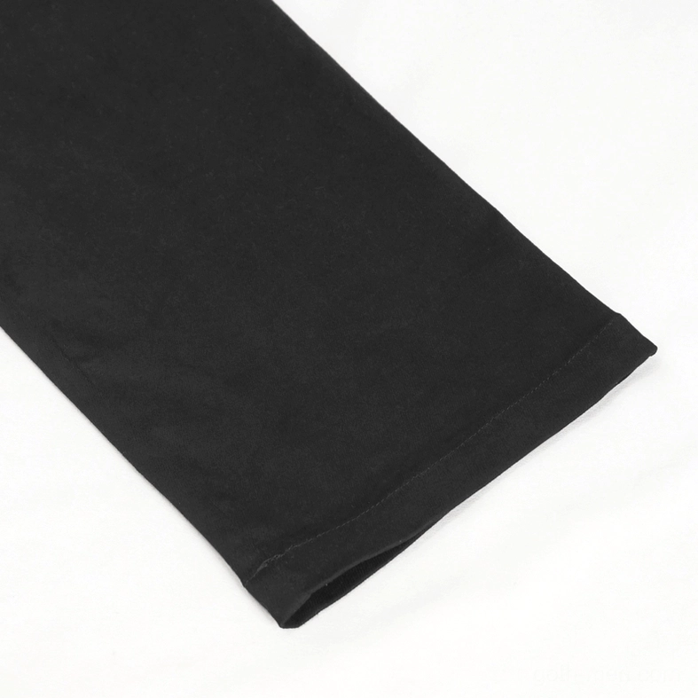 Black gothic leather harness pants styling detail showing lace-up strap adjustment mechanism