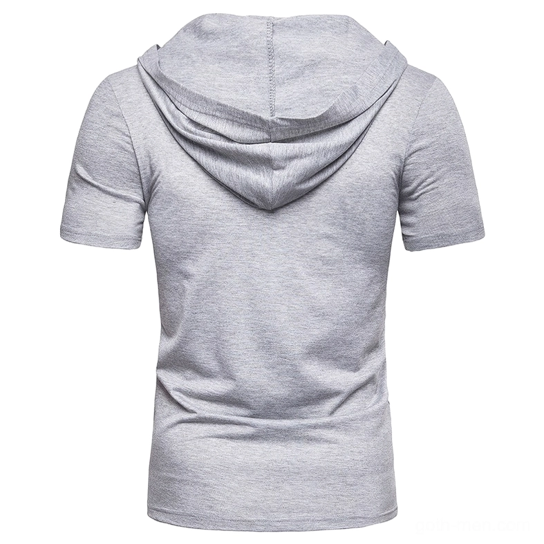 Light heather gray gothic hooded lace-up t-shirt front view