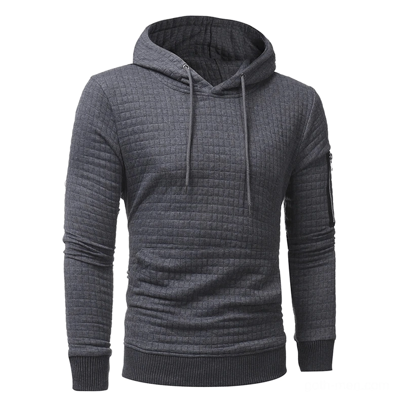 Light gray quilted hooded sweatshirt men's gothic aesthetic no zipper