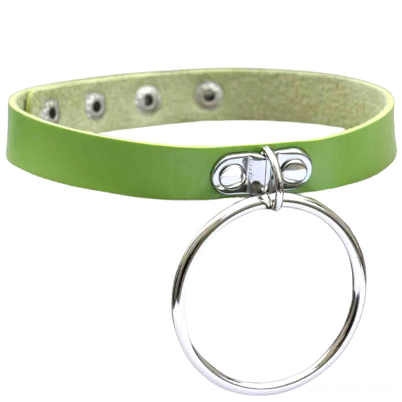 Lime green gothic choker with silver metal padlock pendant, punk aesthetic leather necklace
