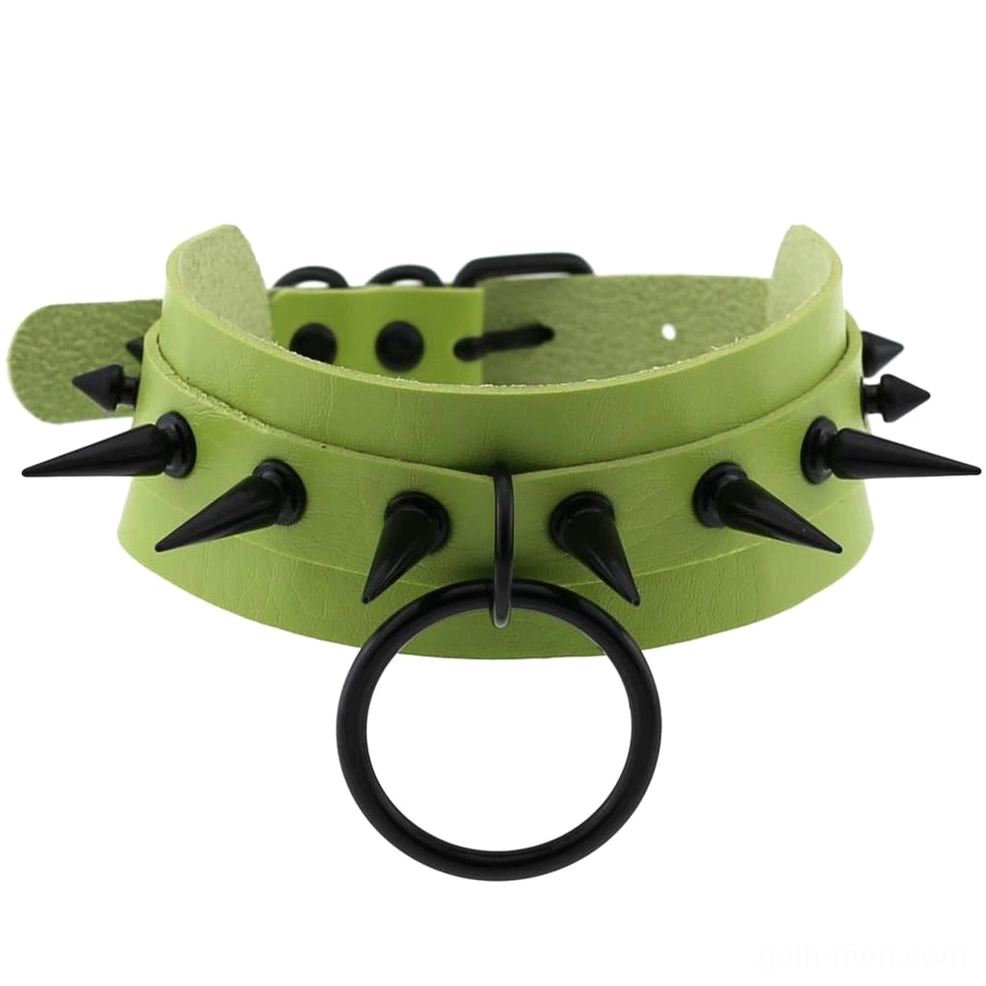 Lime green spiked leather choker with matte black spikes - alternative fashion necklace